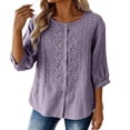 thumbnail image 5 of Tops for Women 3/4 Sleeve Round Neck Buttons Women Casual Loose Cardigan Shirt Blouse, 5 of 7