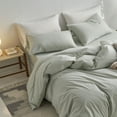 thumbnail image 4 of MooMee Striped Duvet Cover Set Oversized King 100% Washed Cotton Linen Like Textured Breathable 3-Piece (Sage Green& White Wide Stripes, 120"x98"), 4 of 7