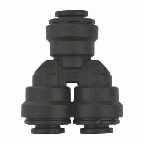 Push-Fit Wye Fitting, 1/4 in Tube Size, Polypropylene, Black, 10 PK