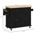 thumbnail image 5 of Kitchen Island Cart with Rubber Wood Top, Rolling Kitchen Island Table with Drawers, Adjustable Shelves, Spice Rack & Towel Rack — Black, 5 of 6
