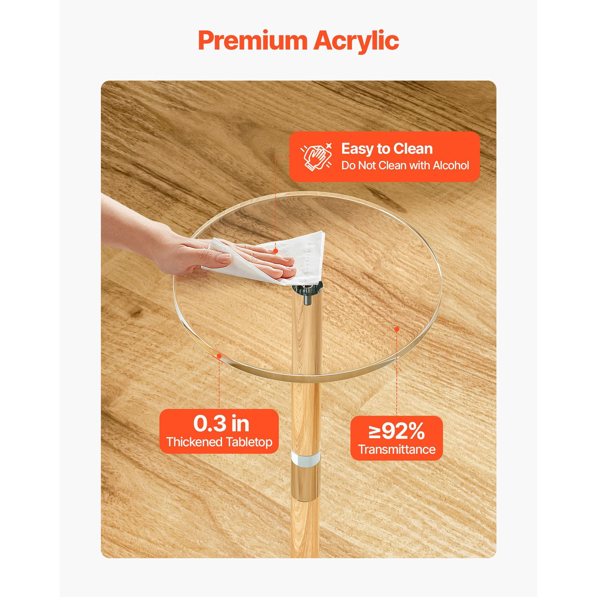 Acrylic Drink Table 10x10x21.3 Inch Clear End Table Round Top Solid Post 0.3 Inch Thick Supports 11 lbs for Living Room Bedroom
