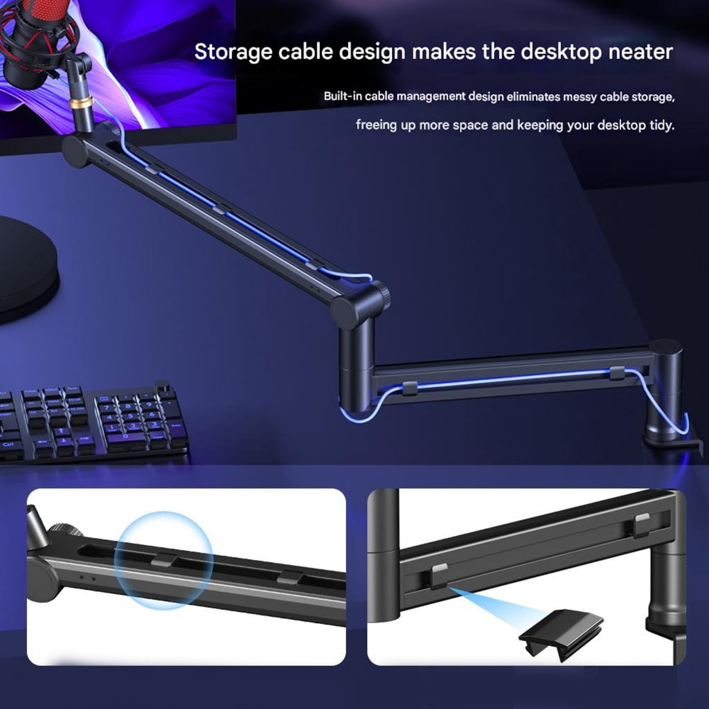 Adjustable Boom Arm Stand With Cable Management For Podcasting And Streaming