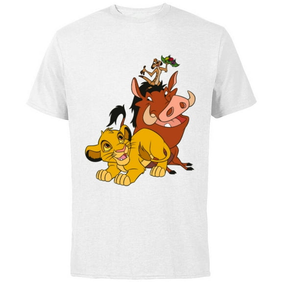Disney The Lion King Young Simba Timon and Pumbaa - Short Sleeve Cotton T-Shirt for Adults - Customized-White