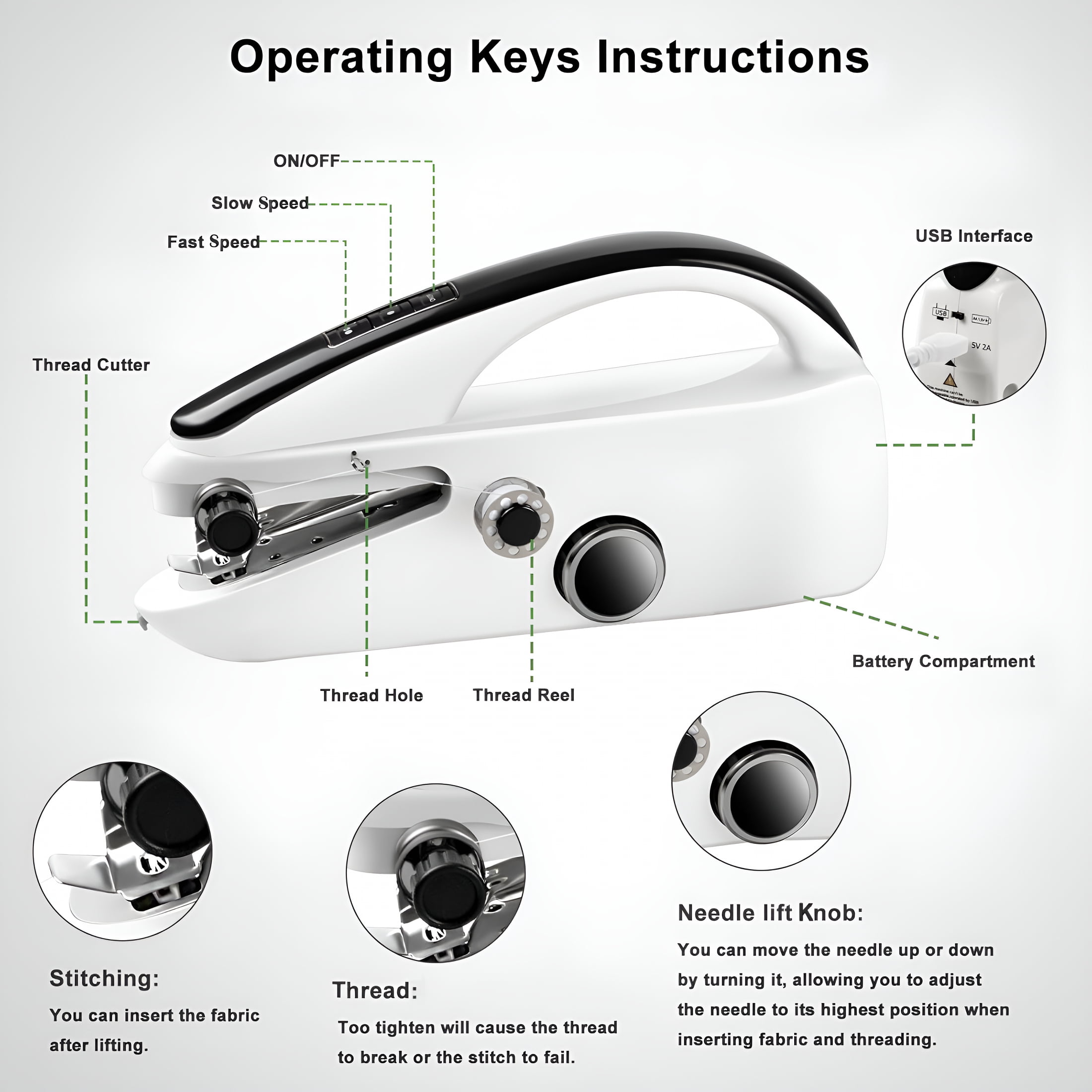 CURYMAY 2026 New Handheld Sewing Machine,Easy to Use Portable Electric Mini Sewing Machines for Beginners with Two Speeds,With Complete Accessories Kit,Suitable for Home,Travel and Diy(Black)