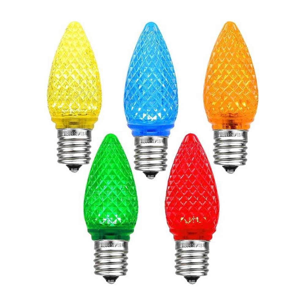 Novelty Lights 25 Pack C7 LED Twinkle Outdoor Christmas Replacement Bulbs, Multi,C7/E12 Candelabra Base, .5 Watt