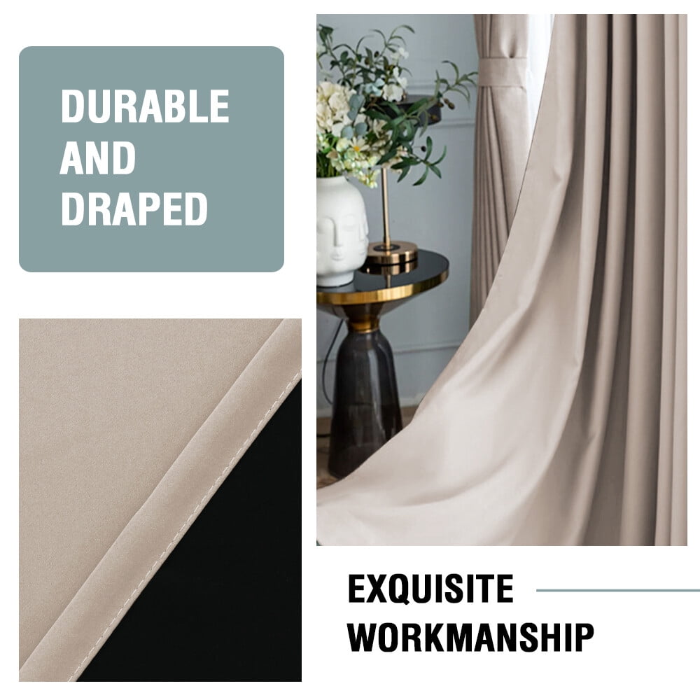 H.VERSAILTEX 100% Blackout Curtains for Bedroom Room Darkening Blocking Grommet Curtain for Living Room with Black Liner 2 Panels, 52" x 84" , Natural Sand