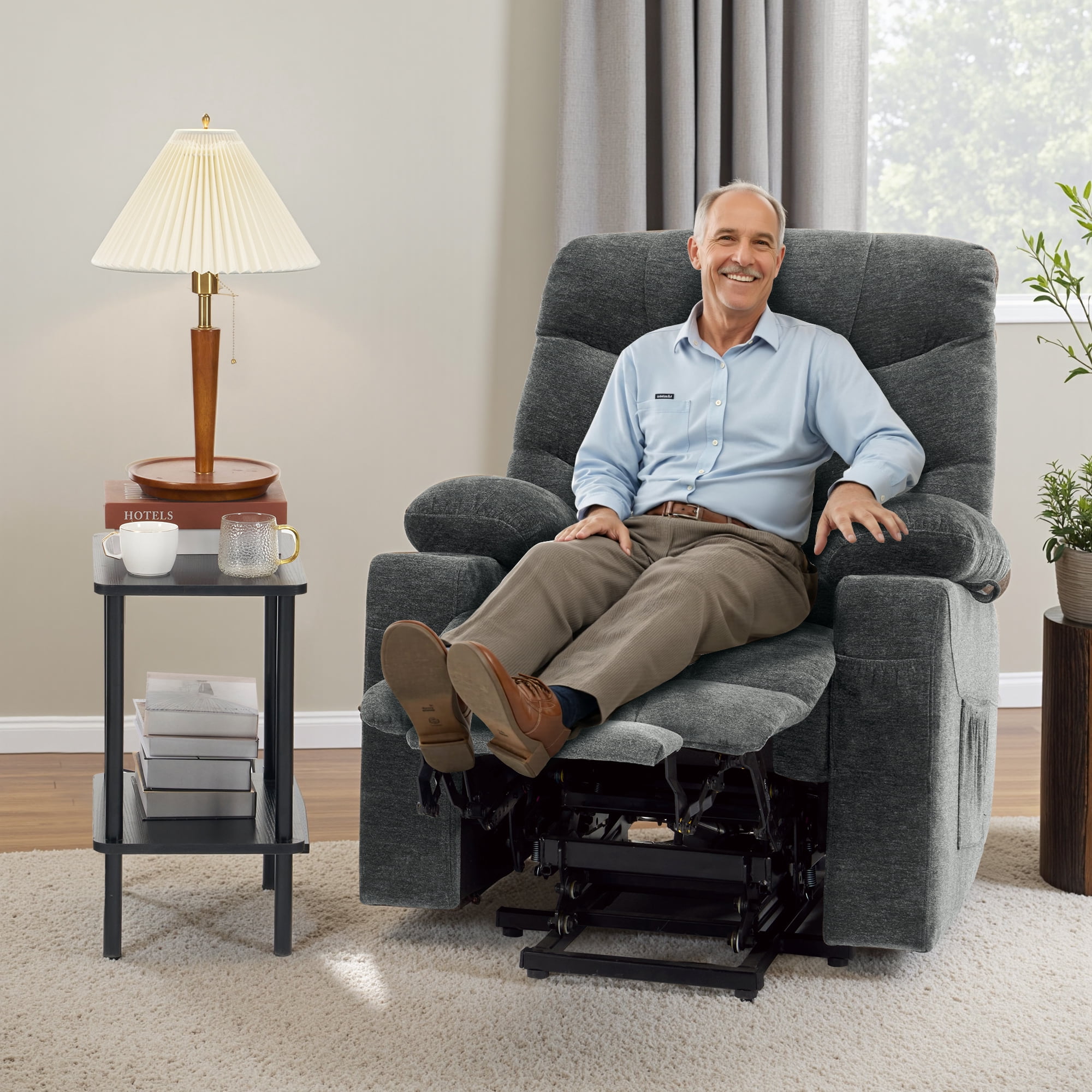 MCombo Large Power Lift Recliner Chair with Extended Footrest for 5'7"-6'2" Elderly People, Fabric, Dark Grey