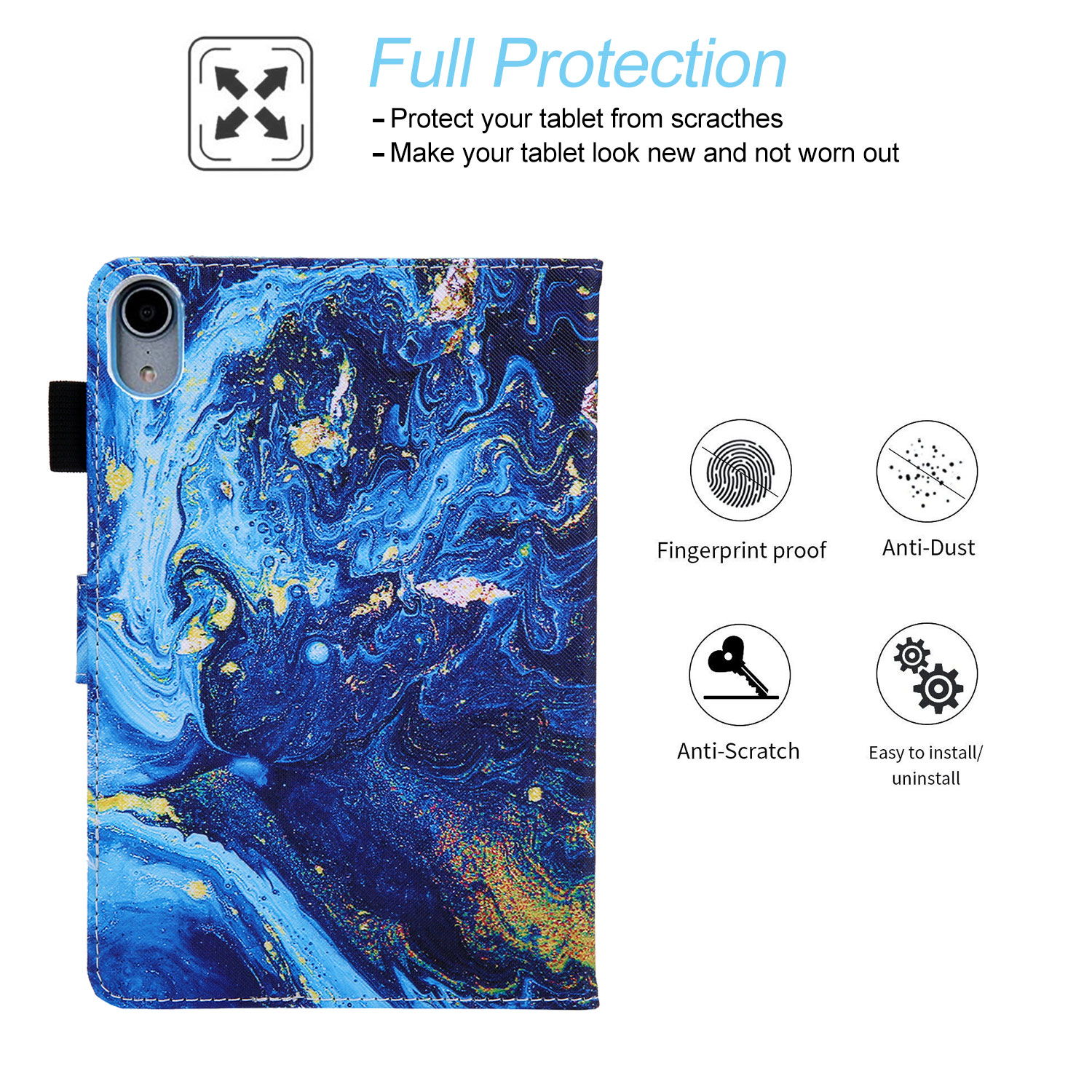 Tarise iPad 10th Generation Case 10.9 inch, iPad 10.9 Covers, PU Leather Auto Wake/Sleep Pencil Holder Shockproof Anti-Scratch Slim Stand Smart Case Cover for Apple iPad 10.9" 10th Gen, Blue Marble
