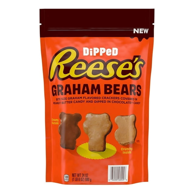 REESE’S Chocolate & Peanut Butter Candy Dipped Graham Bears, 24 oz-2pk, With Olive White Bowl By OMA