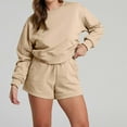 thumbnail image 5 of WCMZJ Women 2 Piece Outfits Sweat Shorts Sets 2024 Long Sleeve Casual Lounge Matching Set Sweatsuit Tracksuit Clothes with Pockets Khaki M, 5 of 9