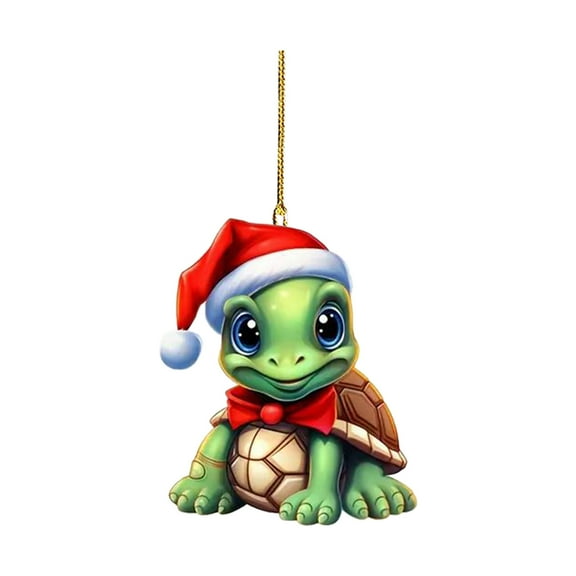 WUTYU Christmas Turtle Ornament Festive Acrylic Hanging Decor with Santa Hat Lightweight Animal Pendant for Tree and Holiday Home Decoration Fun and Family Christmas Turtle Tree Ornament