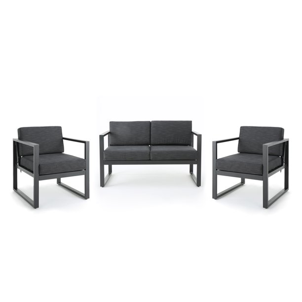 Navan Outdoor 4 Seater Aluminum Chat Set With Cushions Dark Silver And Dark Grey Walmart Com Walmart Com
