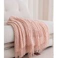 thumbnail image 3 of Fennco Styles Pink Knitted Soft Fringe Throw Blanket 50" x 60" – Cozy Textured Decorative Sofa & Bed Throw, Warm Lightweight Boho Blanket for Living Room, Bedroom, Home Décor, 3 of 3