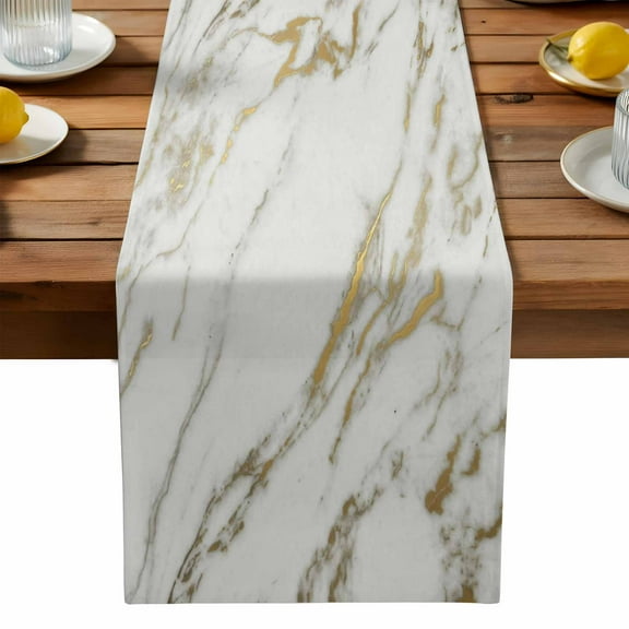 Abstract Marble Gold Stripes Table Runner Dresser Scarf,Kitchen Dining Table Decoration Modern Style Linen Table Runners for Home Wedding Indoor Outdoor Party,13x70in