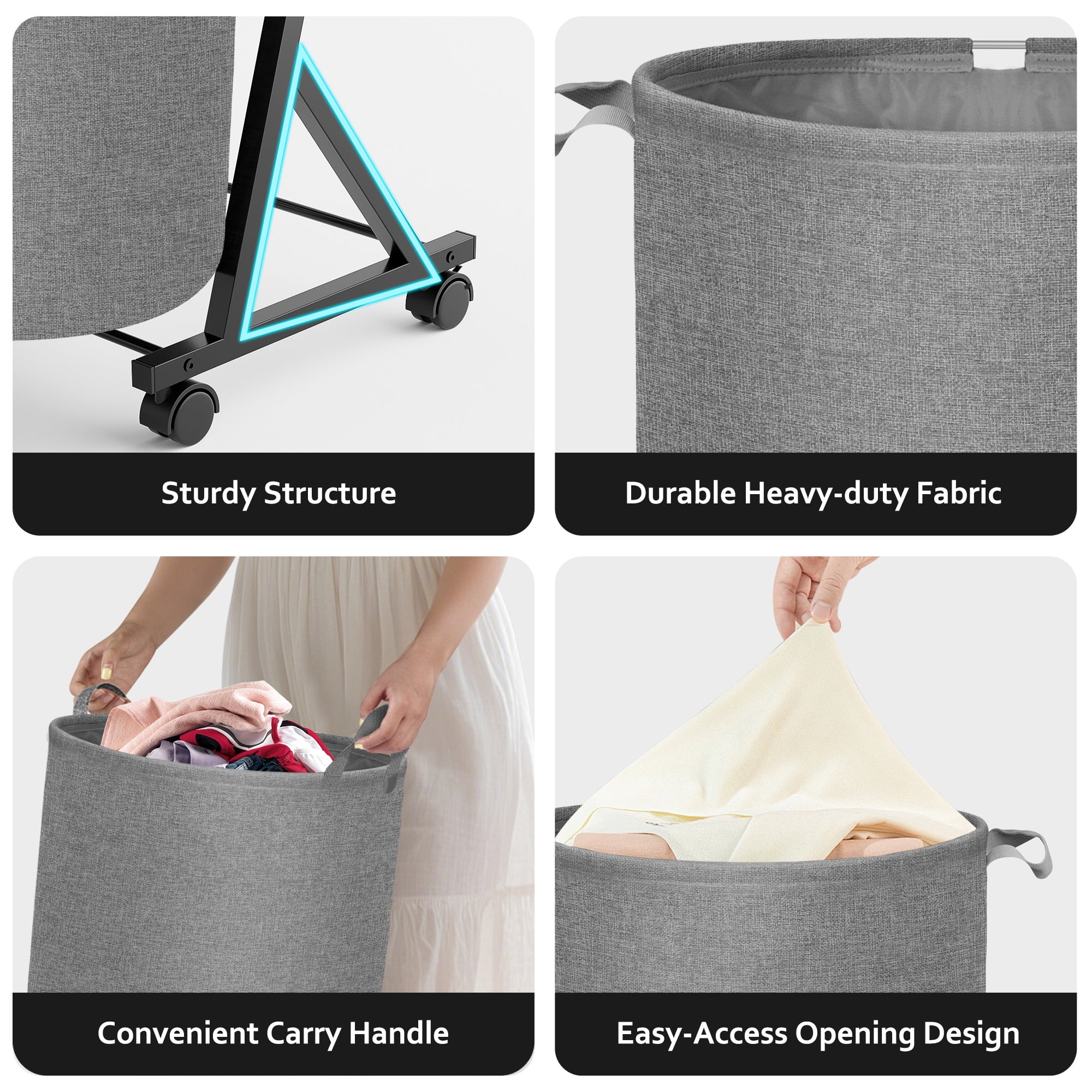 YOUPINS 3-Tier Laundry Hamper Sorter,Laundry Storage Organizer with Wheels Removable Rolling Laundry Baskets for Home,Bathroom,Dorm Laundry Room,Gray