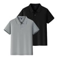 thumbnail image 3 of 2PC Polo Shirts Kids School Uniform Relaxed Fit Back To School Short Sleeve Button Down Tshirts Comfortable Solid Color Pullover for Boys & Girls Gray 6-7 Years, 3 of 8