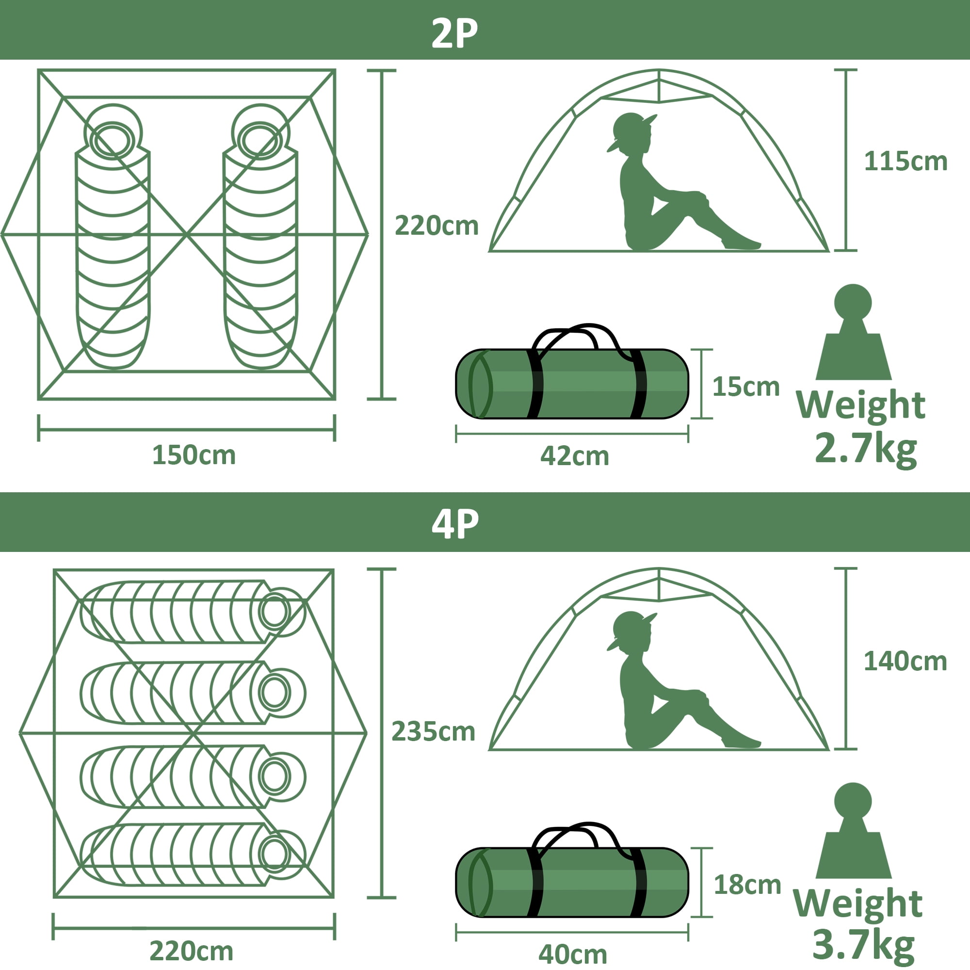 Clostnature 2-Person Dome Camping Tent with Rainfly