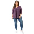 thumbnail image 3 of DARING DIVA Women's Plus Tops Notched Neck Front Pleated T-Shirt Blouses 1X Purple, 3 of 6