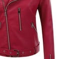 thumbnail image 3 of IROINNID Women's Short Faux Leather Jacket Notch Lapel Solid Color Long Sleeve Jacket Zipper Pocket Outerwear Tops, Wine, 3 of 4