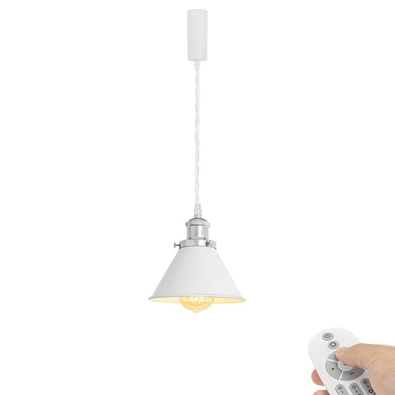 KAYYELAMP H-Type Track Light Adjustable Cord Dimming Timing Pendant White Metal Shade Silver E26 Base Vintage Design for Kitchen Bar Loft(No Track)