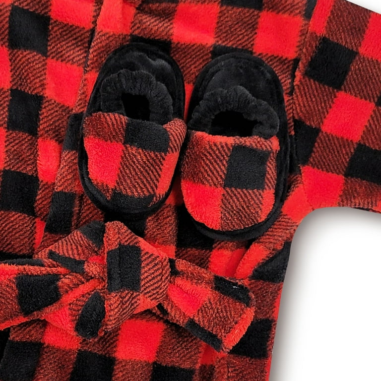 Buffalo plaid robe store and swaddle set