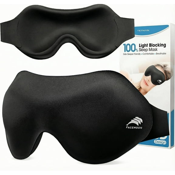 FACEMOON Sleep Mask for Side Sleepers 3D Eye Sockets Adjustable Elastic Band Light Blocking Breathable Travel Yoga
