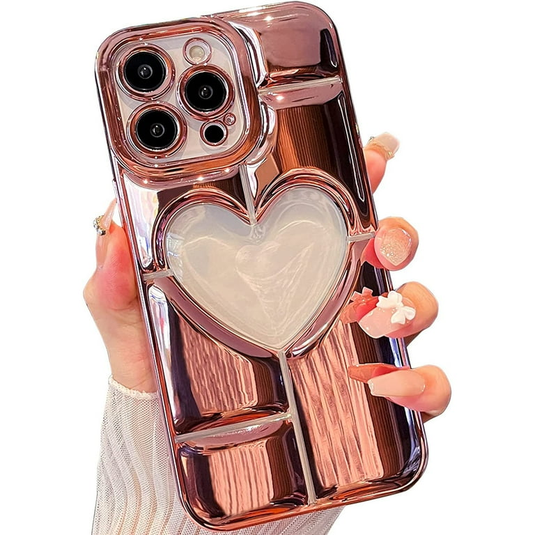 For iPhone 15 Pro Max 14 Plus 13 Bling Glitter Love Heart Clear TPU Case  Cover