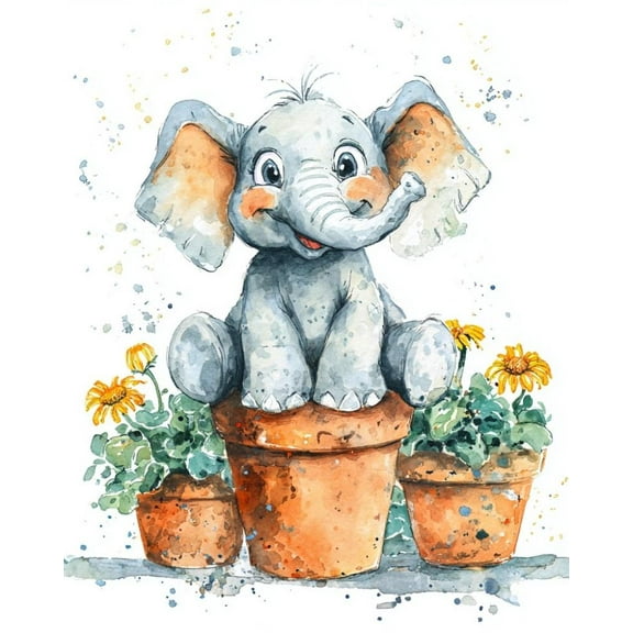 Paint by Numbers for Adults Kids Beginner Baby Elephant in a Flower Pot DIY Acrylic Painting by Numbers Kits with Brushes Acrylic Pigment Home Decoration Gifts 16 x 20 inch