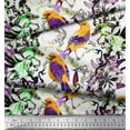 thumbnail image 3 of Soimoi Purple Cotton Duck Fabric Leaves,Floral & American Robin Bird Decor Fabric Printed BTY 42 Inch Wide, 3 of 3