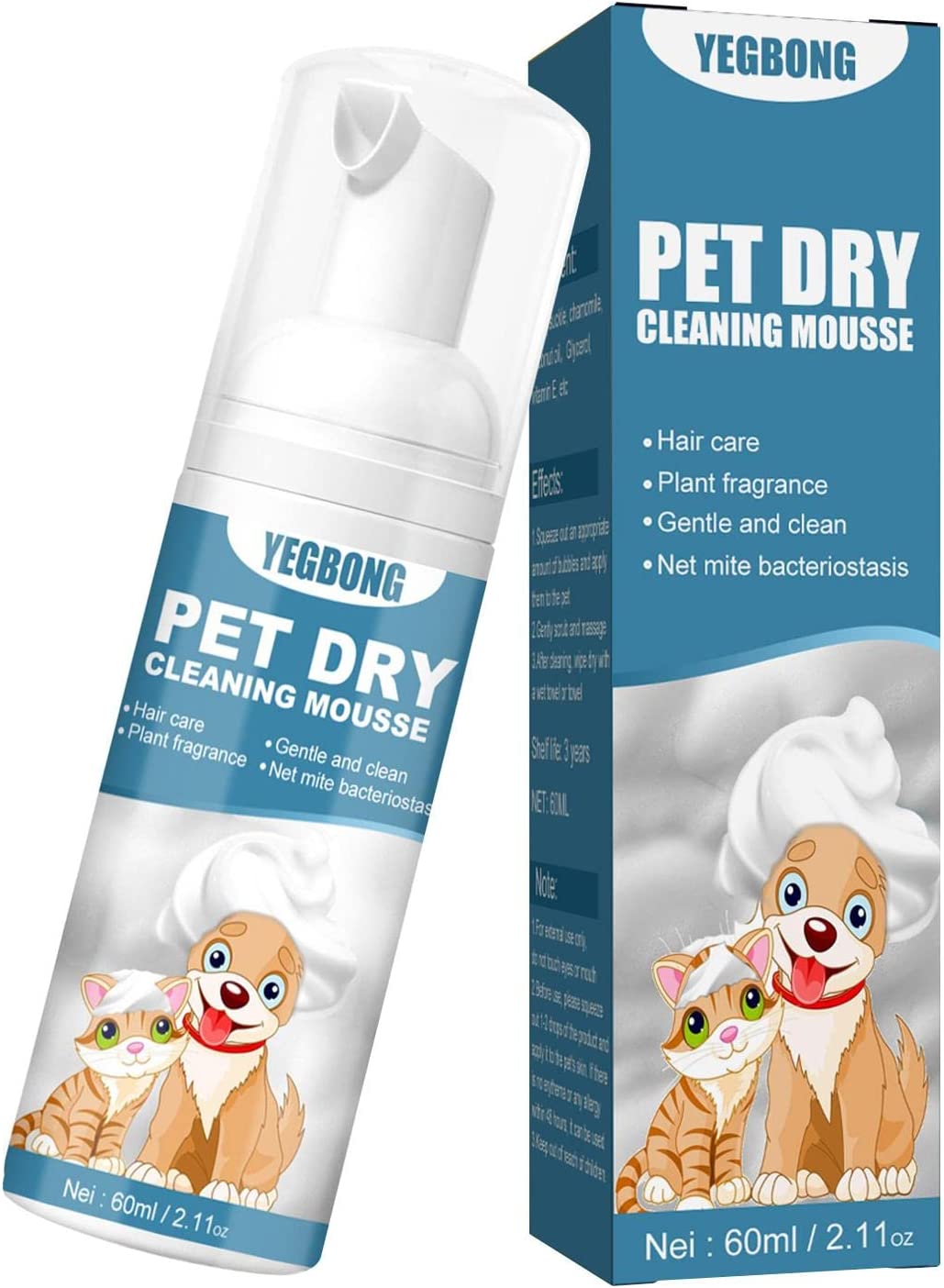 Dry Shampoo for Cats No Rinse Dogs Cats Cleaning Mousse Rinse Free