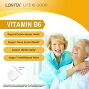 Lovita Vitamin B6 (Pyridoxine Hydrochloride) 80mg, Timed Release, 8 Hours Sustained, Support Cardiovascular & Nerve Health, 130 Vegan Tablet