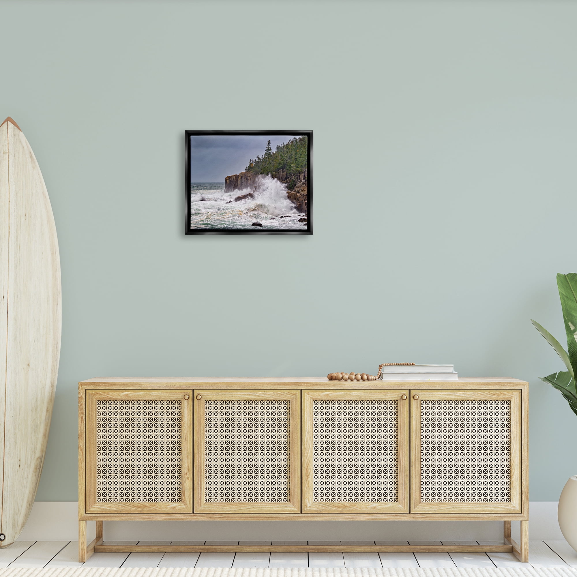 Stupell Crashing Ocean Waves Cliff Wall Landscape Photography Black Floater Framed Art Print Wall Art