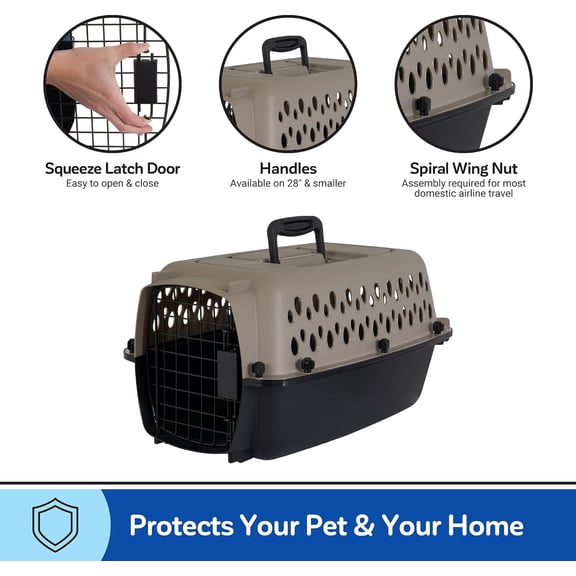 Portable Dog Kennel for Small Dogs, Airline-Friendly Pet Carrier & Crate, Durable Plastic Travel & Home Dog Crate, XS 19" for Dogs up to 10 lbs, Taupe/Black