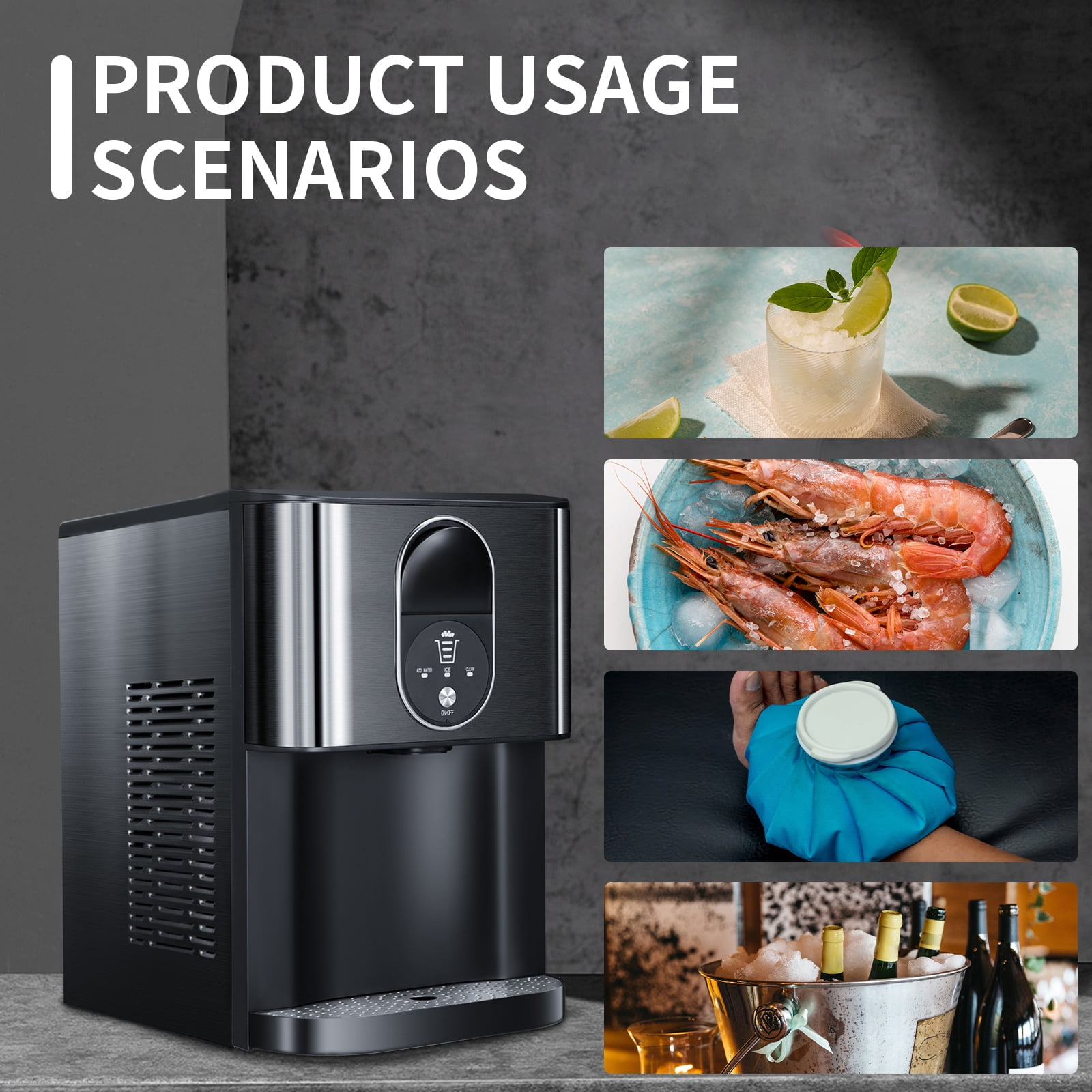 Moifoi Nugget Ice Maker,Culb in 6Mins, 44 lbs/24 H, Auto-Cleaning Portable Ice Machine with Basket & Scoop, Black