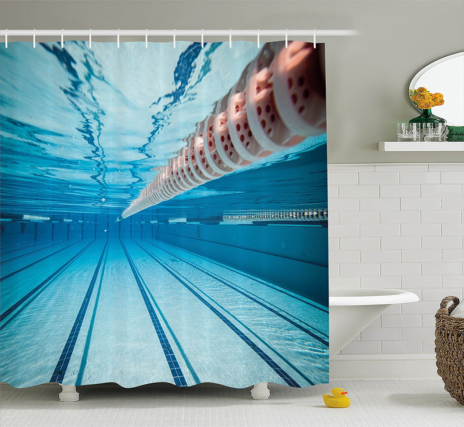 Sports Shower Curtain by , Swimming Pool Underwater View Relaxing