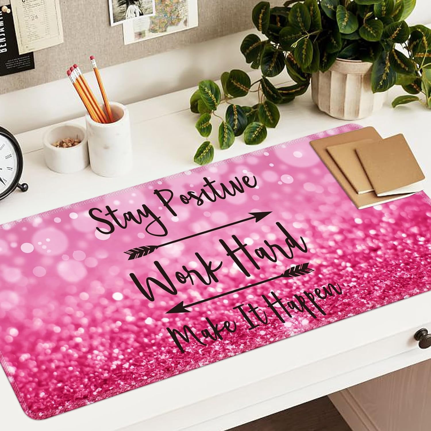 Large Mouse Pad (35.4x15.7 in), Desk Mat Gaming Mousepad with Stitched Edges, Keyboard Mouse Mat Desk Pad for Work, Game, Office, Home-Rose Gold