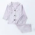 thumbnail image 2 of Odeerbi 1-8 Years Kids Boys Girls Satin Pajamas Notched Lapel Long Sleeve Shirt Pants Set Soft Loungewear Solid Color Sleepwear Two-piece Pajama Sets Kids Boys Girls Clothes, 2 of 9