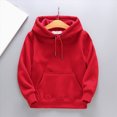 thumbnail image 2 of KPOPLK Kids Boy Solid Hoodie Fall Sweatershirt Long Sleeve Pullover Tops 2-10 Years Winter Thermal Clothes with Kangaroo Pocket Red Size 4-5 Years, 2 of 6