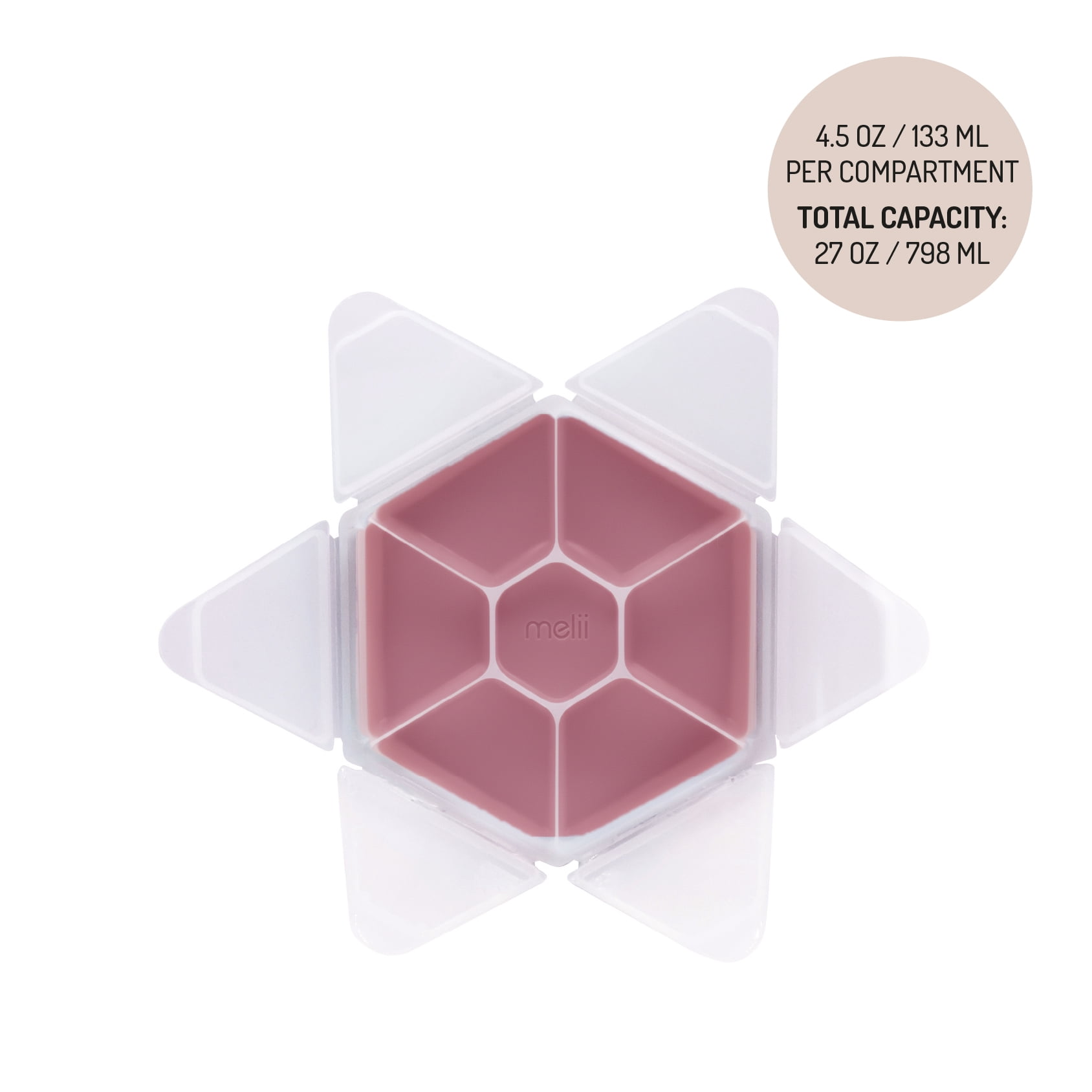Melii Hexagon Snackle Box, 6 Compartment Snack Container, Berry