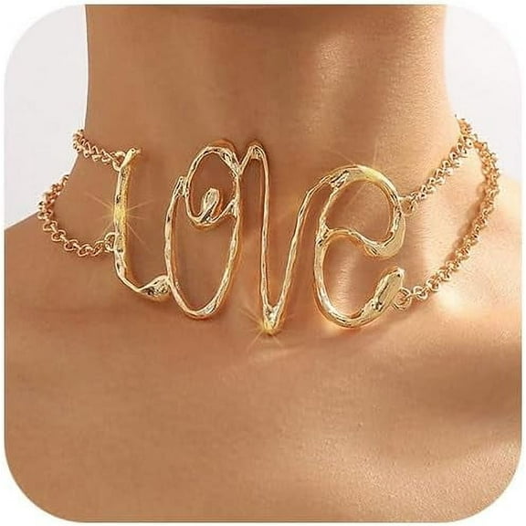 XBage Love Choker Necklace Gold Collar Necklaces Letter Statement Necklace Chain For Women[eo7746]