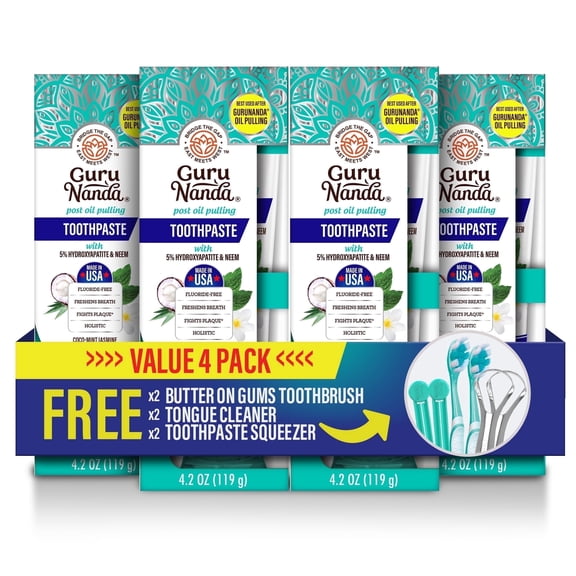 GuruNanda Fluoride-Free Whitening Toothpaste With 5% Hydroxyapatite and Neem - 4 Pack