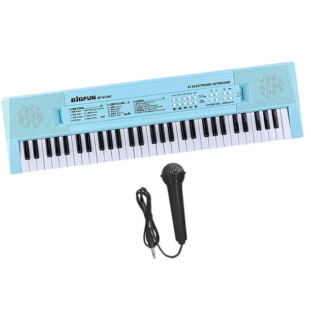 Teclado de piano eléctrico de 61 teclas con micrófono, regalo. Piano digital multifuncional. Azul