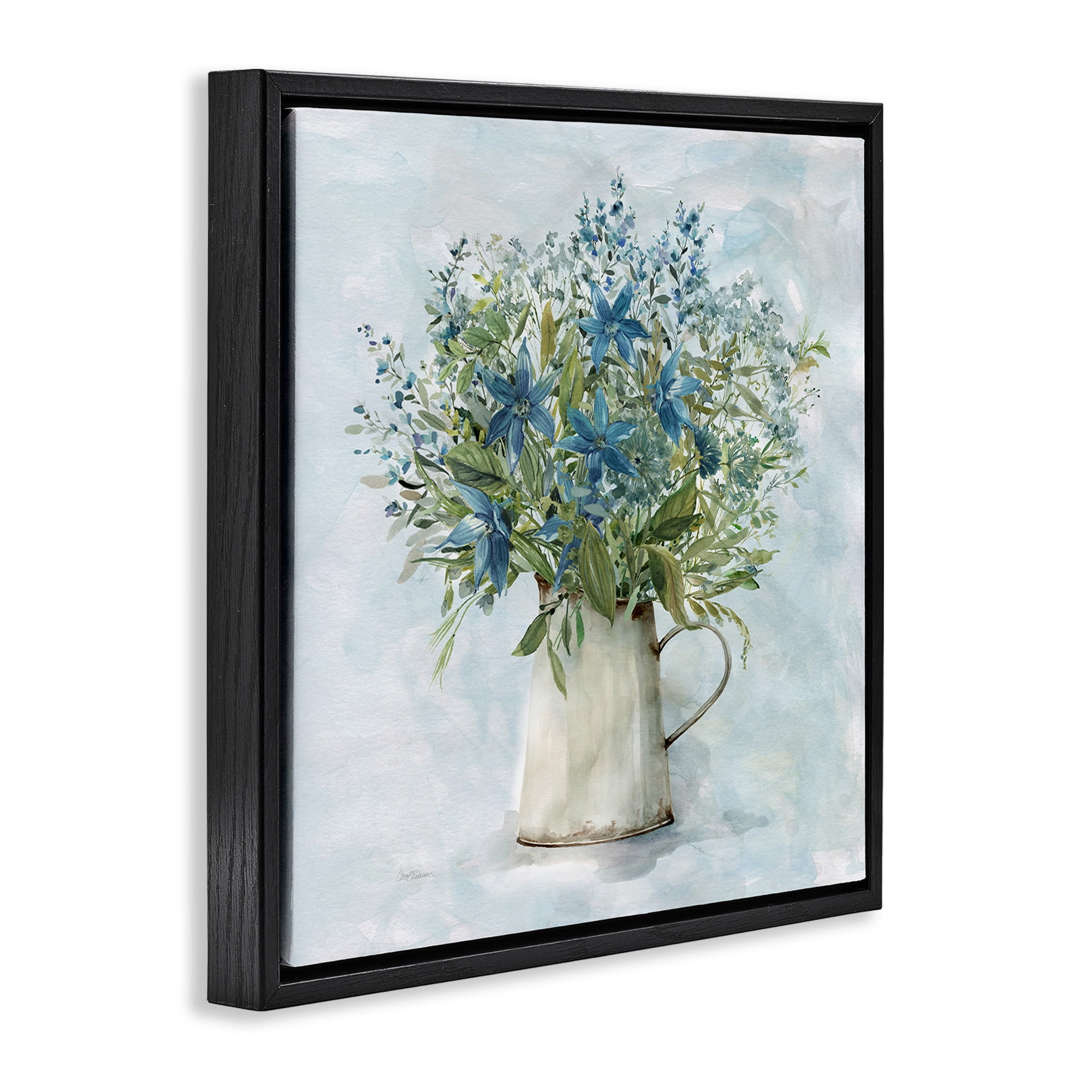 Stupell Industries Country Milk Tin Bouquet Botanical & Floral Painting Black Floater Framed Canvas Art Print Wall Art, 18 x 18