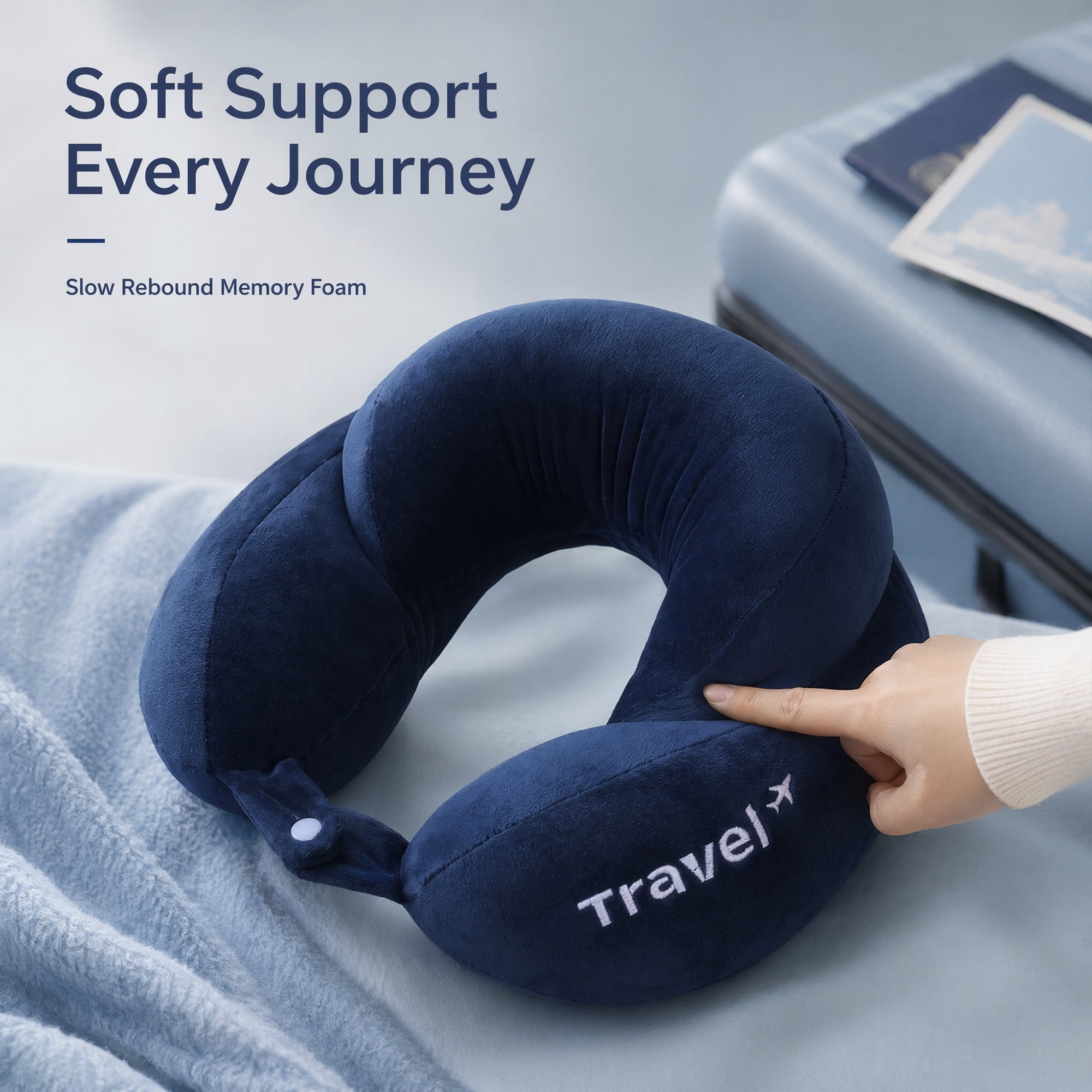 Unique Bargains PP Cotton Travel U Shape Neck Pillow for Airplane Dark Blue 11"x11"