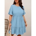 thumbnail image 2 of Cuteduck Womens Plus Size Dresses Short Sleeve Ruffle Hem Tiered Textures Babydoll Dress 0X-4X, 2 of 6