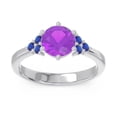 thumbnail image 2 of Diamond-Capitals 2.20 Ct Wonderful Round Cut Amethyst & Blue Sapphire Gemstone Ring Perfect Birthday Gift for her 18K White Gold Size 3, 2 of 7