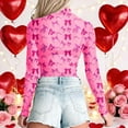 thumbnail image 4 of Valentine's Day Rompers Womens Bodysuits Sheer Shirts for Women Bow Heart Graphic Print Neck See Through Bodysuits Going Out Layering Tops(Hot Pink,L), 4 of 6