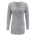 thumbnail image 5 of BODOAO Women's Open Front Lightweight Cardigan Long Sleeve Button Down Loose Outwear Old Times Cardigans Elegant Ribbed Cardigan Long Sleeve Button Placket with Pockets Knitted Cardigan Grey L, 5 of 8