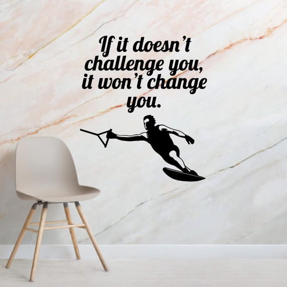 Challenge You Wakeboarding Quote Wake Boarding Wakeboard Water Quotes Vinyl Design Wall Sticker Wall Art Wall Decal Boy Girl Room Pool Area Bedroom Home Decor Stickers Decoration Size (28x30 inch)