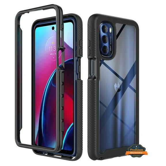 For Motorola Edge 2022 Full Body Armor Slim Hybrid Double Layer Hard PC TPU Transparent Back Rugged Shockproof Phone Case Cover by Xpression - Clear / Black